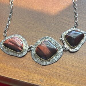 Artisan Silver and Brown Stone Necklace